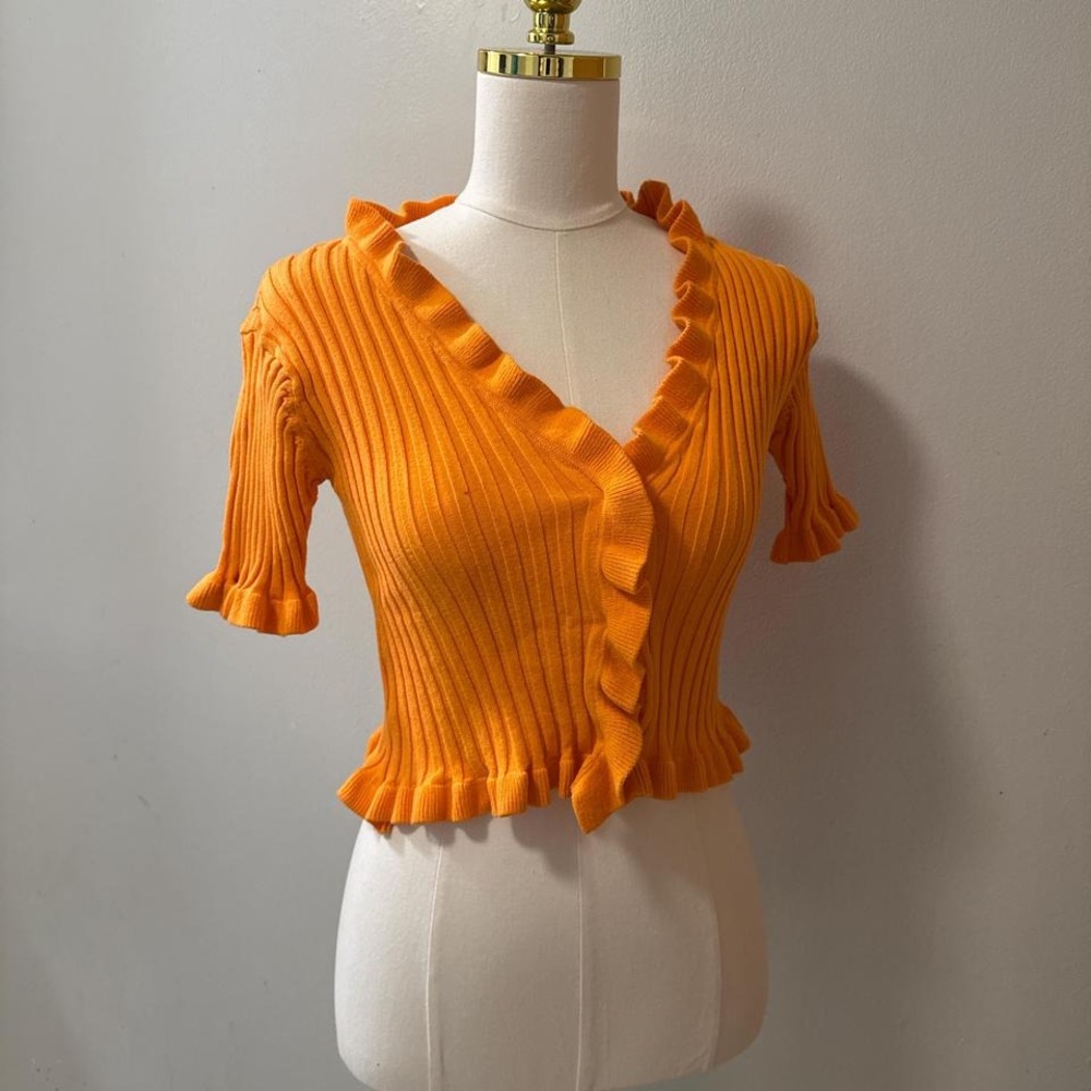 2K BCBGeneration Orange‎ Ruffled Short Sleeve Sweater Top Size Women's Small